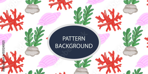 Beautifull Watercolor coral and reef variant type of underwater concept pattern background