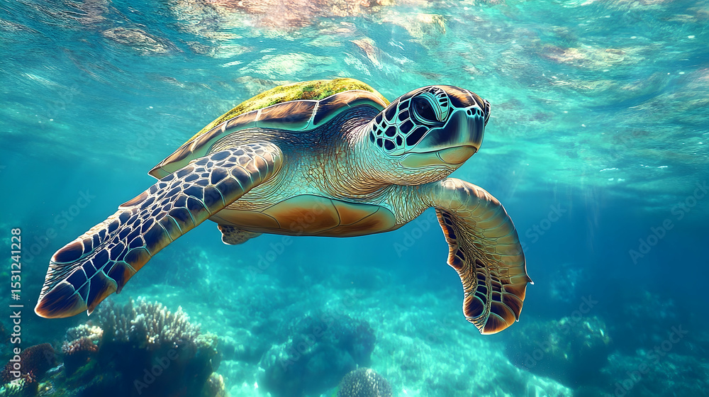 Fototapeta premium Sea turtle swimming in the ocean.