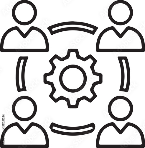 Business people icons set with gear, cog, and wheel symbols, representing concept of industry, work, and technology