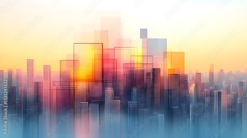 Futuristic city skyline at dawn Futuristic city skyline at dawn