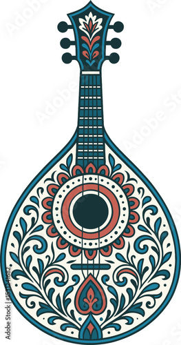 Mandolin , ornate Portuguese guitar colorful vector illustration . 