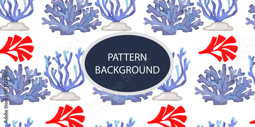 Beautifull Watercolor coral and reef variant type of underwater concept pattern background