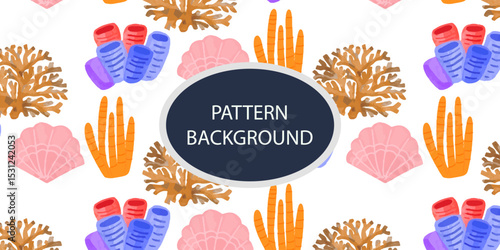 Beautifull Watercolor coral and reef variant type of underwater concept pattern background