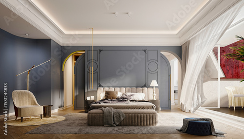3dc render luxury hotel room, bedroom