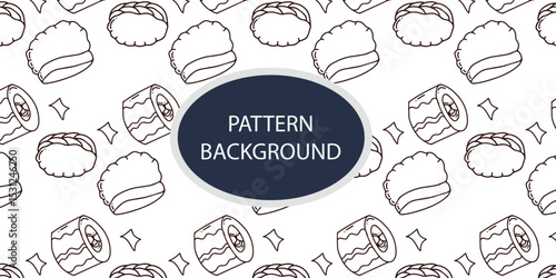 handrawn outline art sushi kawaii pattern ackground design