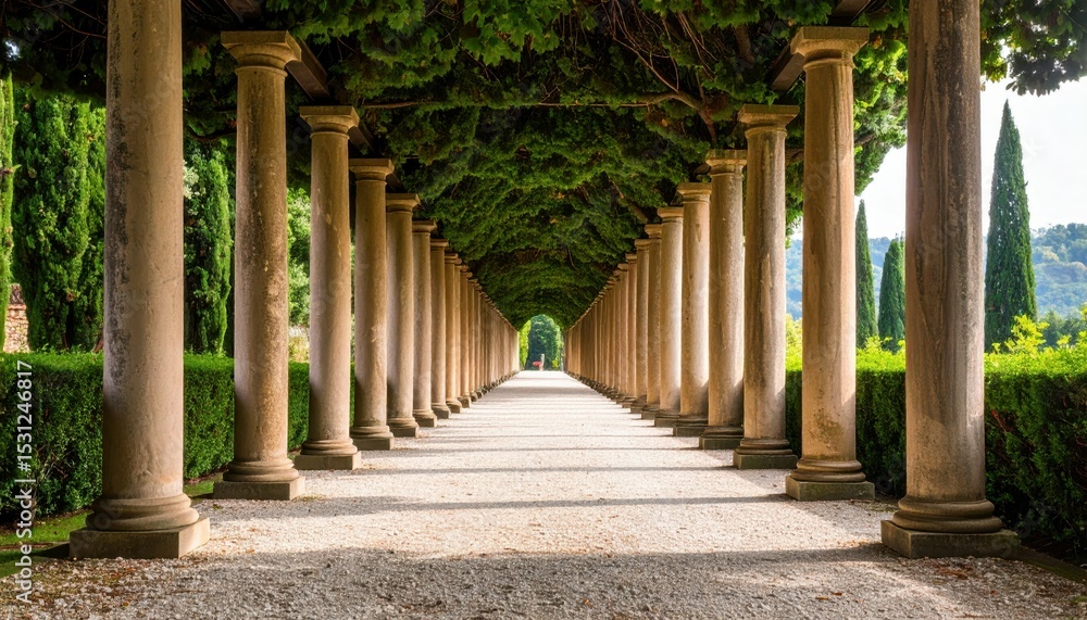 Obraz premium Grand Pathway Lined with Ancient Cypress Trees in Italian Garden