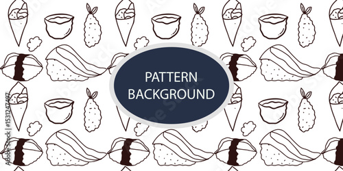 handrawn outline art sushi kawaii pattern ackground design