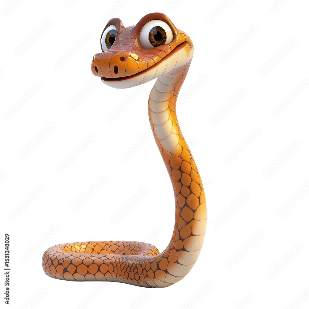 Fototapeta premium Playful cartoon snake character with bright eyes and a cheerful expression in a simple design