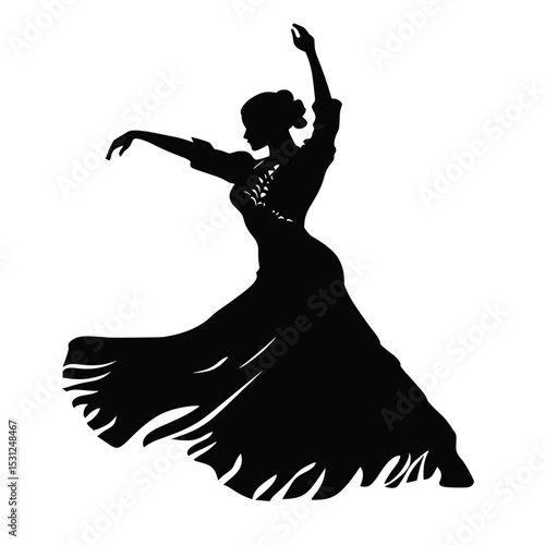 Silhouette of a woman dancing gracefully in traditional dress, perfect for cultural and artistic themes