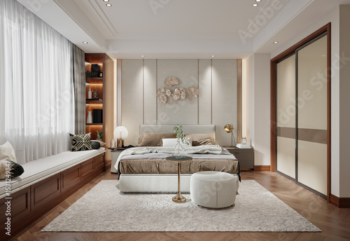 3dc render luxury hotel room, bedroom