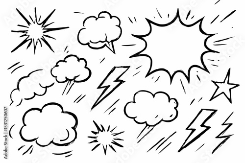 Vector comic burst effect pack with smoke swirl, thundering puff and cartoon explosion lines