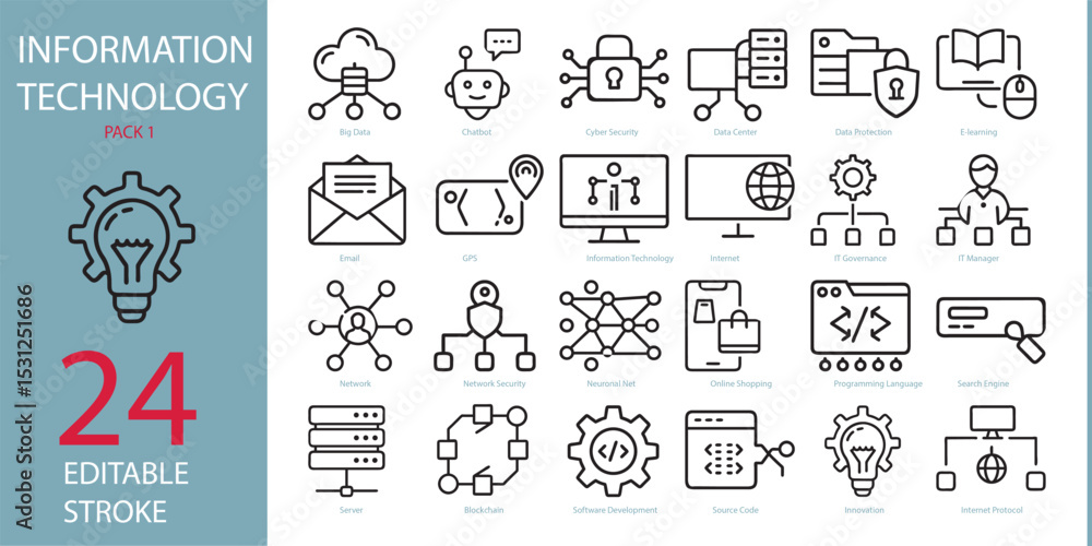 Information technology vector outline icons. Containing computing, server, OS, internet, network, security solid icons collection. Vector illustration.For website design, logo, app, template, ui, etc. Information technology vector outline icons. Containing computing, server, OS, internet, network, security solid icons collection. Vector illustration.For website design, logo, app, template, ui, etc.
