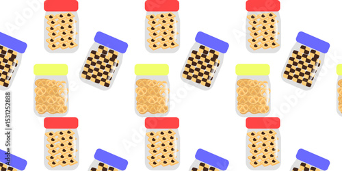 Cookies pattern background.  illustration with biscuit and oatmeal cookies. cartoon elements isolated on monochrome background.