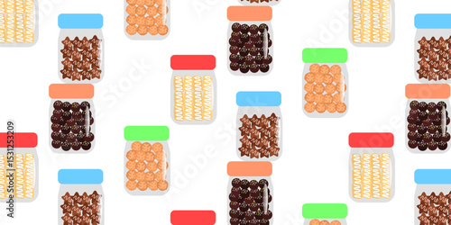 Cookies pattern background.  illustration with biscuit and oatmeal cookies. cartoon elements isolated on monochrome background.