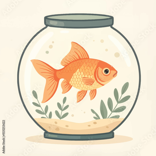 Goldfish swimming in a glass bowl with aquatic plants