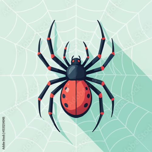 Red spider on web against a light green background