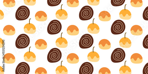 Cookies pattern background.  illustration with biscuit and oatmeal cookies. cartoon elements isolated on monochrome background.