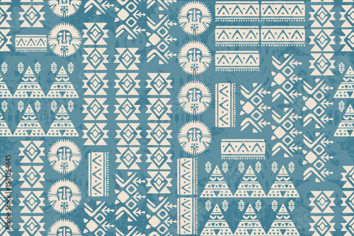 Ethnic Native American seamless pattern, Tribal ikat motifs vector illustration. Mexican texture with retro ornaments. Abstract decoration with traditional creative artwork.Navajo pattern design.