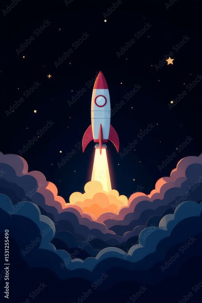 Obraz premium Rocket Launch Illustration Space Exploration Graphic Design