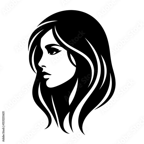 Elegant Woman Profile: Black and White Hair, Side View, Minimalist Art