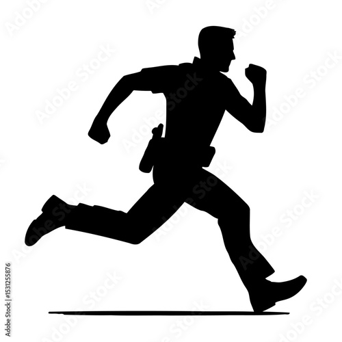 Running Police Officer Silhouette: Dynamic Action Vector Graphic