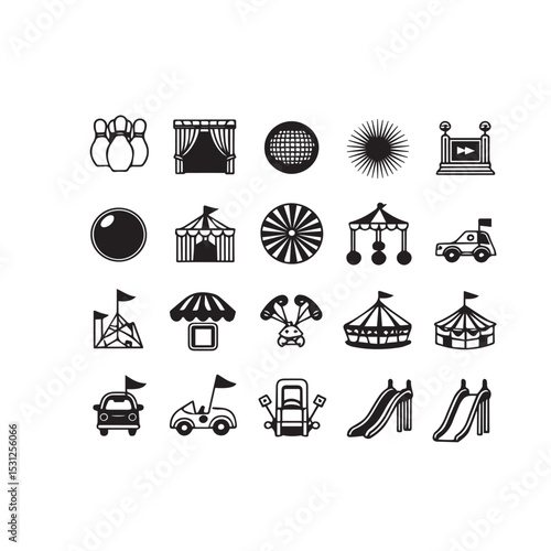 Amusement park and circus icon set black and white