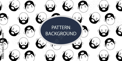 Emoticon head people pattern background. Diverse people crowd silhouette abstract art seamless pattern. Multi-ethnic community, cultural diversity group background drawing illustration in black white