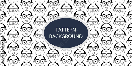 Emoticon head people pattern background. Diverse people crowd silhouette abstract art seamless pattern. Multi-ethnic community, cultural diversity group background drawing illustration in black white