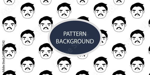 Emoticon head people pattern background. Diverse people crowd silhouette abstract art seamless pattern. Multi-ethnic community, cultural diversity group background drawing illustration in black white