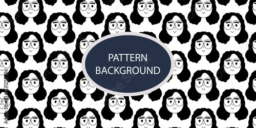 Emoticon head people pattern background. Diverse people crowd silhouette abstract art seamless pattern. Multi-ethnic community, cultural diversity group background drawing illustration in black white