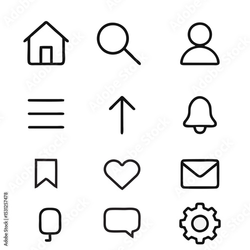 12 Flat UI Icons for Mobile App — Minimalist Line Icons
