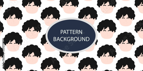 Emoticon head people pattern background. Diverse people crowd silhouette abstract art seamless pattern. Multi-ethnic community, cultural diversity group background drawing illustration in black white
