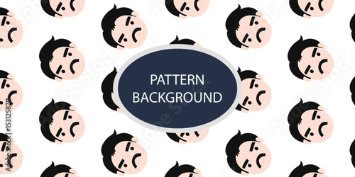 Emoticon head people pattern background. Diverse people crowd silhouette abstract art seamless pattern. Multi-ethnic community, cultural diversity group background drawing illustration in black white