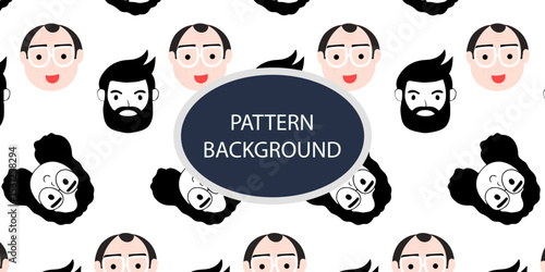 Emoticon head people pattern background. Diverse people crowd silhouette abstract art seamless pattern. Multi-ethnic community, cultural diversity group background drawing illustration in black white