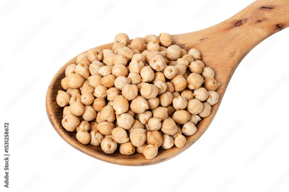 Wooden spoon with kabuli chickpeas cut out Wooden spoon with kabuli chickpeas cut out