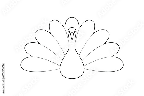 Simple line drawing of a peacock with its tail feathers
