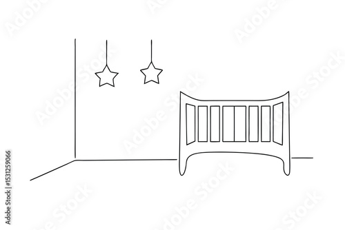 Simple line drawing baby crib nursery stars