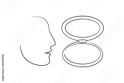 Simple line drawing woman face compact mirror makeup