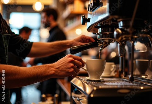 Wallpaper Mural Barista prepares coffee using an espresso machine in a cozy cafe setting Torontodigital.ca