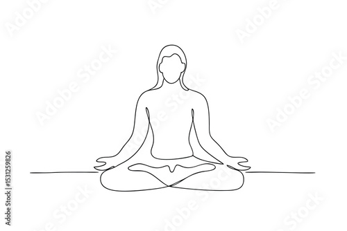 Woman meditating yoga pose single line drawing illustration