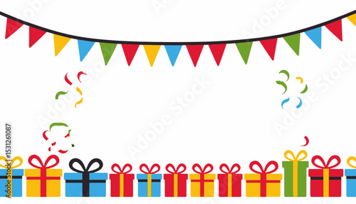 Celebration-Background-with-Colorful-Pennants-Confetti-and-Gift-Boxes-Festive-Design-for-Parties-Birthdays-and-Special-Occasions-Graphic-Illustration