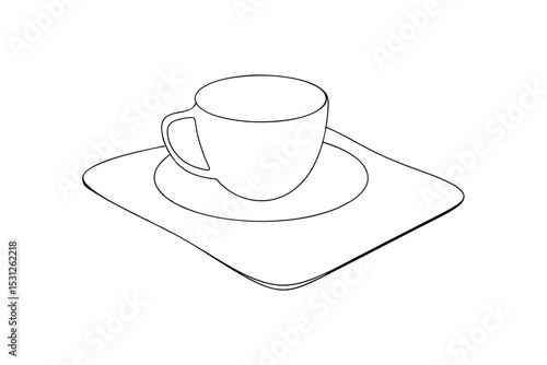 Simple line drawing of coffee cup and saucer