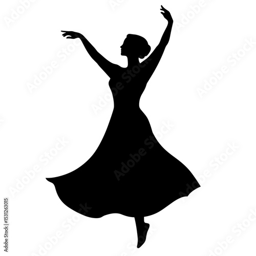Elegant silhouette of a ballerina in a flowing dress, perfect for dance studios and artistic themes
