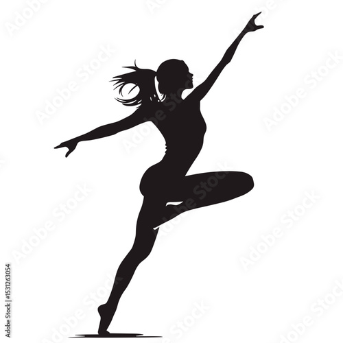 Silhouette of a graceful female dancer in mid-motion, perfect for dance schools and artistic themes
