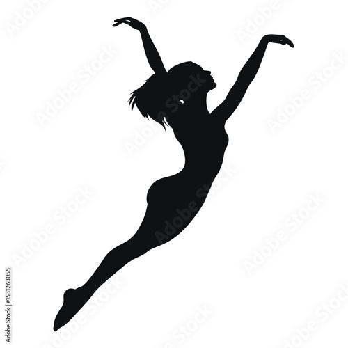 Dynamic silhouette of a female ballet dancer leaping, ideal for dance academies and artistic projects