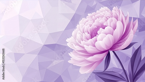 Geometric  Monotone Pink Peony Flower Illustration on Light Lavender Background Featuring Delicate Petals and Elegant Design - floral background