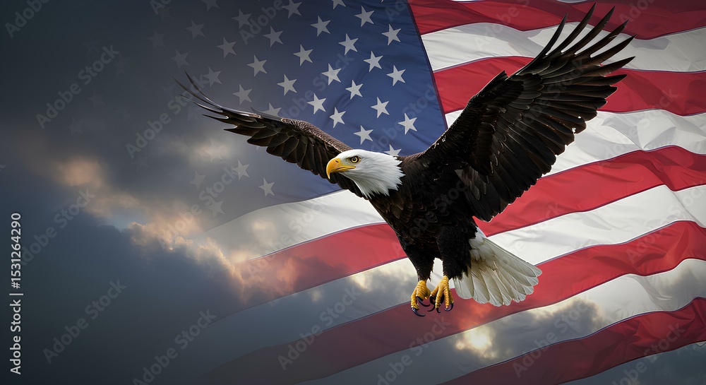 Naklejka premium American Bald Eagle in Flight A Symbol of Freedom and Patriotism