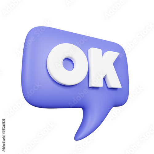 OK 3d speech bubble icon illustration isolated on transparent background. Blue icon of a speech bubble with the word ok.