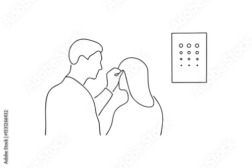 Line drawing optometrist eye exam vision test chart