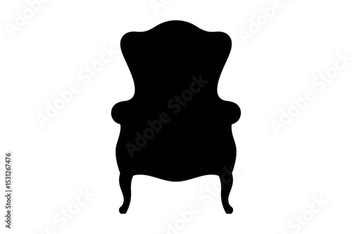 Silhouette of an ornate chair with armrests design